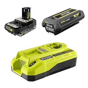 Ryobi ONE+ 18V/40V Starter Kit with (1) 18V 2Ah Battery, (1) 40V 2Ah Battery, and Dual Platform Hyper Charger $89