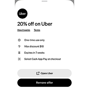 Cash App Uber 20% Off