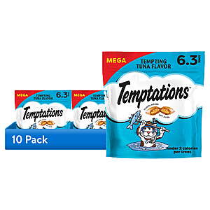 10-Pack 6.3-Oz Temptations Classic Tuna Flavor Crunchy & Soft Cat Treats $12.54 ($1.25 Ea) + Free Shipping w/ Walmart+ or on $35+