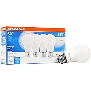 $3.79 | 4-Pack Sylvania LED Light Bulb, 60W Equivalent A19, Efficient 8.5W, 800 Lumens, Daylight at Amazon