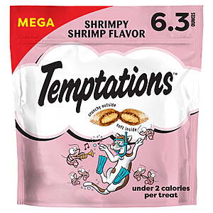 $16.11 FS WMT+ (10 pack) Temptations Crunchy and Soft Cat Treats, Shrimpy Shrimp Flavor, 6.3 oz (63oz Total). Pouch