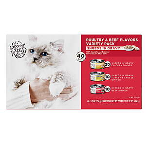 $19.78 FS WMT+ Special Kitty Poultry & Beef Cuts in Gravy Wet Cat Food Variety Pack, 5.5 oz Cans, 40 Pack