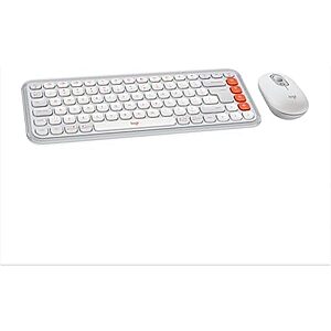 Logitech POP ICON Wireless Bluetooth Keyboard & Mouse Combo (Off-White & Orange) $29