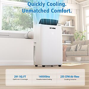 14000 BTU Portable Air Conditioner for Rooms up to 400 Sq.Ft, 3-in-1 Smart AC Unit with Cooling Fan, Dehumidifier & Heat, with WiFi and Remote Controll, Drainage-free, $257.99