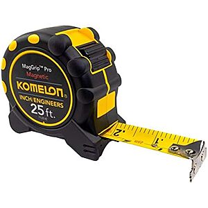 Komelon 25' x 1" MagGrip Pro Magnetic Tape Measure w/ Inch/Engineer Scale (7125IE) $8.61 + Free Shipping w/ Prime or on $35+