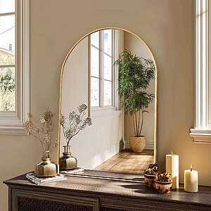 CONCETTA 20"x30" Bathroom Mirror, Decor Arched Wall Mirror, Bedroom Vanity Mirror with Metal Frame, Gold, Gift for Mother's Day $18.99