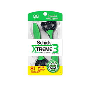 $9.87 FS WALMART+ or Pick Up get $2 Walmart Cash Schick Xtreme 3 Blade Disposable Razors for Men, 8 Ct, Men's Sensitive Skin Manual Disposable Razors