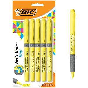 [SnS] $2.24** | 5-Count BIC Brite Liner Grip Chisel Tip Highlighter (Yellow) at Amazon