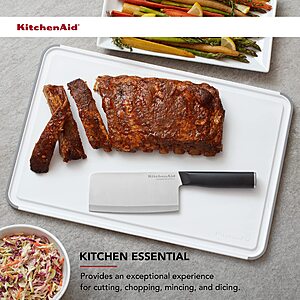 KitchenAid Classic Plastic Cutting Board with Perimeter Trench and Non Slip Edges, Dishwasher Safe, 12 inch x 18 inch, White and Gray, $7.08, FS Prime, Amazon