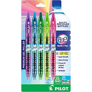 5-Pack 0.7mm Pilot B2P Assorted Colors - Bottle to Pen Rolling Ball Gel Pens $1.02 w/ Prime s/h