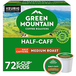 [S&S] $24.20: Green Mountain Coffee Roasters Half Caff Keurig Single-Serve K-Cup pods, Medium Roast Coffee (72 Count)