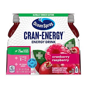 Ocean Spray® Cran-Energy™ Cranberry Raspberry Juice Drinks, 10 Fl Oz Bottles, 6 Count (Pack of 1)~$3.59 @ Amazon
