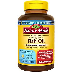 [NEW, SnS, AC] $4.95 | Nature Made Extra Strength Omega 3 Fish Oil Supplements, 2800mg, 60 Softgels, 30 Day Supply at Amazon