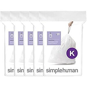 [NEW, SnS] $14.24 | simplehuman Code K 100 Count Custom Fit Liners, 30-45 Liter / 8-12 Gallon, White at Amazon