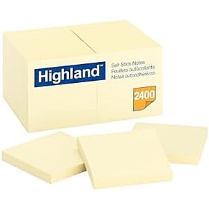 $2.38 | Highland Sticky Notes, 3 x 3 Inches, Yellow, 24 Pack (6549-24) at Amazon