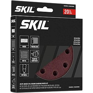20-Pc Skil Sanders Mixed 5" Round Sanding Paper Kit (60/80/120/240 Grits) $4.90