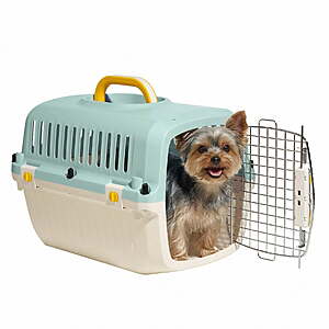 Oodles 20" Plastic Travel Pet Kennel with Clip On Bowl, Blue $6.37