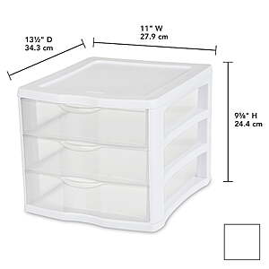 $9.88 FS Walmart+ or Pick Up Sterilite 3 Drawer Unit, Countertop and Desktop Organizer with Clear Storage Drawers, White