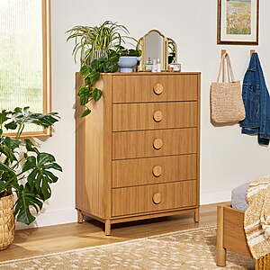 48" Beautiful Fluted 5-Drawer Dresser (Warm Honey Finish) $187.60 + Free Shipping