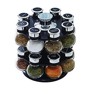 $29.99: Kamenstein 16 Jar Ellington Revolving Countertop Spice Rack, Black and Chrome
