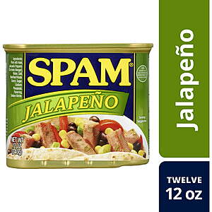 SPAM Jalapeno, Shelf-Stable Meat, 12 oz Aluminum Can (12 Pack) Now $16.30 Only $1.36 per can
