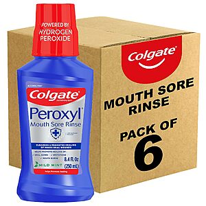 [S&S] $14.00: Colgate Peroxyl Antiseptic Mouth Sore Rinse, Alcohol Free, 1.5% Hydrogen Peroxide, Mild Mint, 8.45 Ounce (Pack of 6)