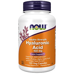 $8.77: NOW Foods Hyaluronic Acid 100 mg Double Strength with L-Proline, Alpha Lipoic Acid and Grape Seed Extract (120 Veg Capsules)