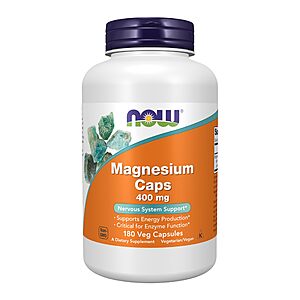 [S&S] $6.60: NOW Foods Magnesium 400 mg, 180 Veg Capsules