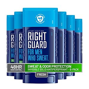 6 pack - Right Guard Sport Fresh Scent Antiperspirant & Deodorant Invisible Solid - Odor Protection, Quick-Drying, & Long-Lasting, 2.6 oz (6 Pack)