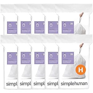[SnS] $19* | simplehuman Code H 200 Count Custom Fit Liners, 30-35 Liter / 8-9 Gallon, White at Amazon