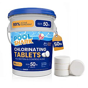 Pool Shark Swimming Pool Chlorine Tablets - 3-Inch Chlorine Tablets - Slow-Dissolving 90% Active Chlorine Tabs 50 lbs~$139.48 After Coupon @ Amazon