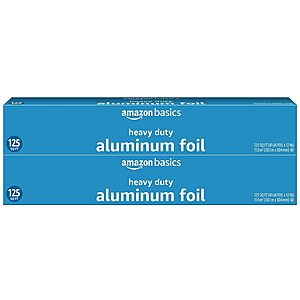 Amazon S&S Heavy Duty Aluminum foil as low as $2.71 per 50 sq ft: Amazon Basics Heavy Duty, 125 Sq Ft, Pack of 2 = 250 sq ft $13.57