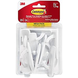 $7.95 | 20-Count Command Utility Hooks w/ 24 Adhesive Strips (Medium) at Amazon