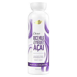[NEW, SnS] $4.74 | Dove Plant Milk Cleansing Body Wash Acai & Rice Milk For Women For Moisturized Skin 17.5 fl oz at Amazon