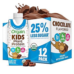 [SnS, AC] $13.12 | 12-Pack 8-Oz Orgain Organic Kids Nutritional Vegan Protein Shake (Plant Based Chocolate) at Amazon