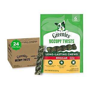Greenies Occupy Twists Natural Dog Treats Regular Breed Size Chicken Flavor, 34.6 oz. Pack, 24 Count for $5.28