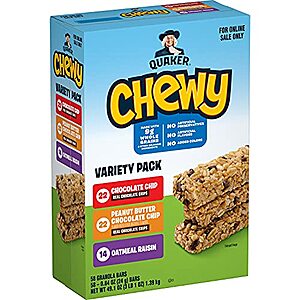 [SnS] $9.05** | 58-Ct Quaker Chewy Granola Bars: Lower Sugar 3 Flavor Variety Pack at Amazon