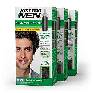 [NEW, SnS] $7.66 | 3-Pack Just for Men Shampoo-In Color (Darkest Brown H-50) at Amazon