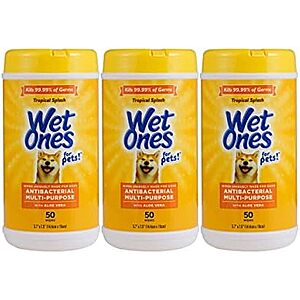 [SnS, AC] $5.44** | 3-Pk 50-Ct Wet Ones for Pets Antibacterial Dog Wipes w/ Aloe Vera at Amazon
