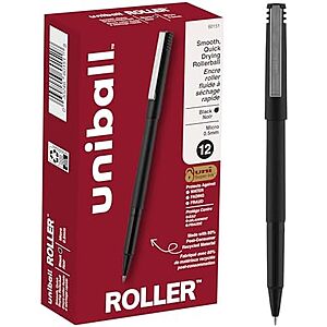 [SnS, AC] $6.79* | 12-Pk 0.5mm uniball Roller Rollerball Pens (Black) at Amazon