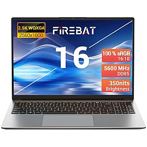 FIREBAT Laptop Computer Ultrabook, 16in Quad HD, 4.9GHz AMD Ryzen H 255, Radeon 780M Graphics, 16GB DDR5 5600MHz RAM,512GB M.2 PCIe SSD $549.99
