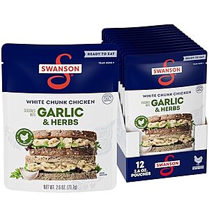 [SnS] $10.51 | 12-Pack 2.6-Oz SWANSON S Garlic and Herbs White Chunk Fully Cooked Chicken at Amazon