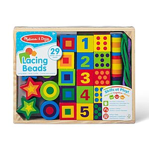 Melissa & Doug Deluxe Wooden Lacing Beads Educational Activity w/ 27 Beads & 2 Laces $9.50 + Free Shipping w/ Prime or on $35+