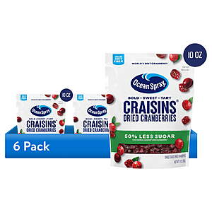 6-Pack 10-Oz Ocean Spray Craisins 50% Less Sugar Dried Cranberries $11.32 ($1.89 Ea) + Free Shipping w/ Walmart+ or on $35+