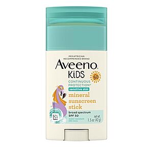 [SnS, AC] $6.36 | 1.5-Oz Aveeno Kids Continuous Protection Zinc Oxide Mineral Sunscreen Stick at Amazon