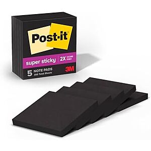 [NEW] $8.90 | Post-it Super Sticky Notes, 5 Sticky Note Pads, 3 x 3 in., Black Onyx at Amazon