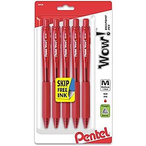 5-Pack Pentel Wow! Retractable Ballpoint Pens (Red Ink, 1.0mm) $1.44 w/ S&S + Free Shipping w/ Prime or on orders over $35