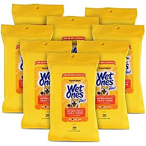 [SnS, AC] $6.21 | 8-Pack 30-Count Wet Ones for Pets Paw and Tushie Dog Wipes with Chamomile, Tropical Splash Scent at Amazon