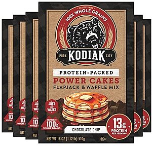 [SnS] $18.60 | 6-Pack 18-Oz Kodiak Cakes Power Cakes, Pancake & Waffle Mix (Chocolate Chip) at Amazon ($3.10 each)