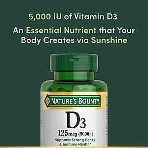$13.86 S&S AMZ: Nature's Bounty Vitamin D3 5000 IU Softgels, Rapid Release, Immune Support, Vitamin D Supplements, 240 Ct